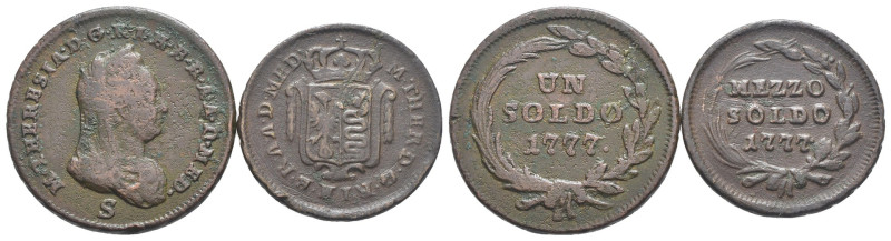 Milano - Lotto n.2 Monete composto da: Maria Teresa, 1 Soldo 1777, S (Schmollnit...