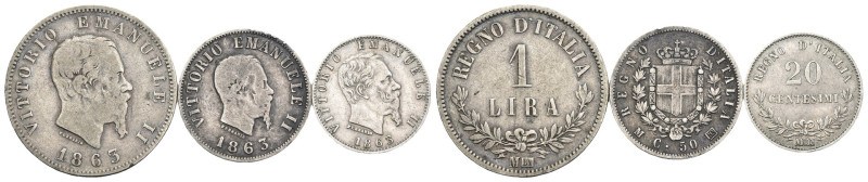 Regno d'Italia - Vittorio Emanuele II (1861-1978) Lotto n.3 Monete composto da: ...