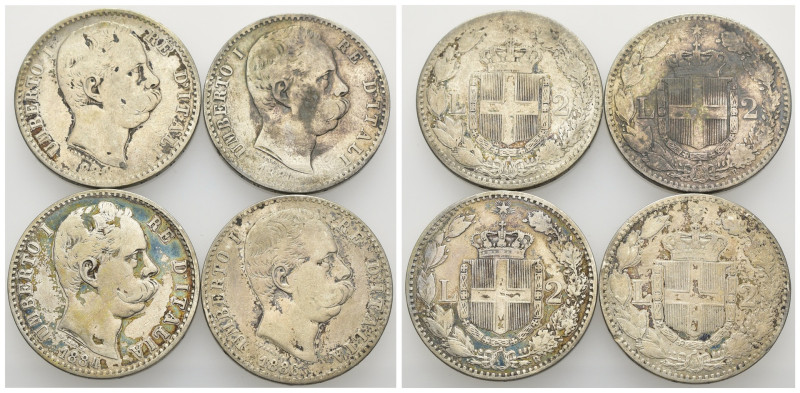 Regno d'Italia - Umberto I (1878-1900) - Lotto di 4 esemplari da 2 lire - anni v...