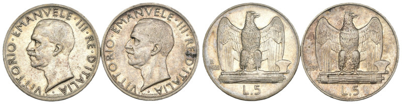 Regno d'Italia - Vittorio Emanuele III (1900-1943) - Lotto di 2 monete da 5 Lire...