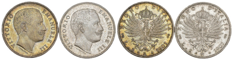 Vittorio Emanuele III (1900-1943) - Lotto 2 monete da 1 Lira Aquila Sabauda 1901...