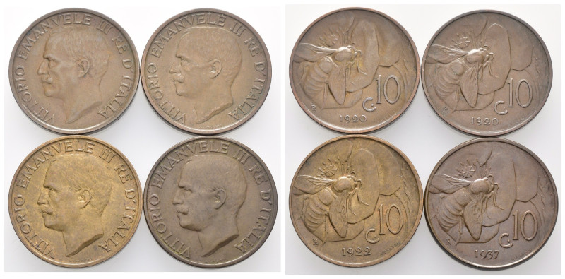 Regno d'Italia - Vittorio Emanuele III (1900-1943) - Lotto 4 monete da 10 centes...