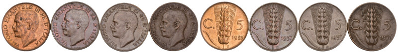 Vittorio Emanuele III (1900-1943) - Lotto di 4 monete 5 Centesimi Spiga alcuni i...