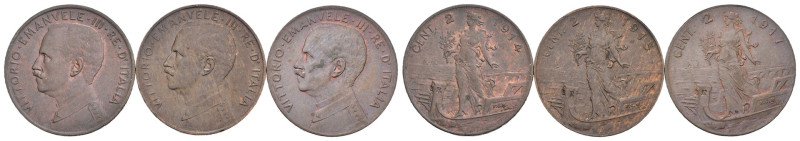 Vittorio Emanuele III (1900-1943) - Lotto di 3 monete da 1 centesimo 1914,1915, ...