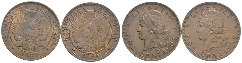 Argentina - Lotto di 2 monete da 2 Centavos 1889 e 1894 

SPEDIZIONE SOLO IN I...