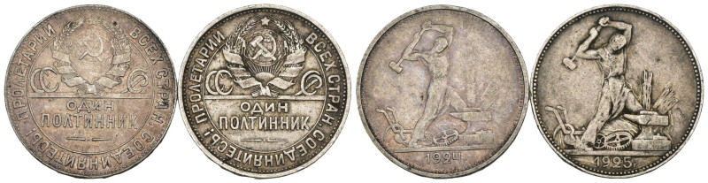 Russia, Unione Sovietica (1922-1991) - Lotto 2 monete da 1 Poltinnik 1924 e 1925...