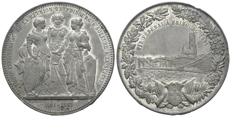 Medaglia - Tiro Federale a Friburgo 1881 - gr. 33,49; Ø mm 47 - Colpi e sediment...