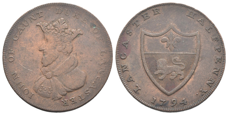 Lancashire - Lancaster - John of Gaunt - 1/2 Penny 1794 - gr. 9,64 DH# 39

MB...