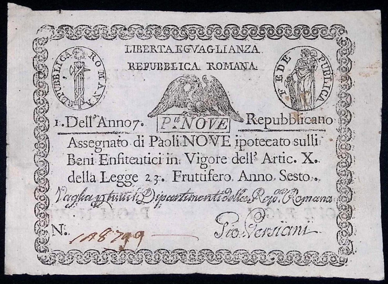 Stato Pontificio - Repubblica Romana - Assegnati (1798) - 9 Paoli anno 7 - Gavel...