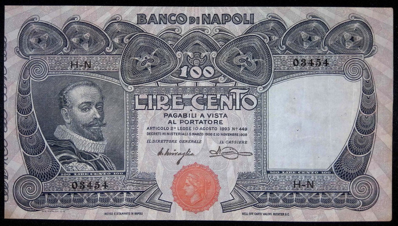 Banco di Napoli - 100 Lire Tasso - 10/11/1908 - Gig. (Bugani) BN 10C - fori

B...