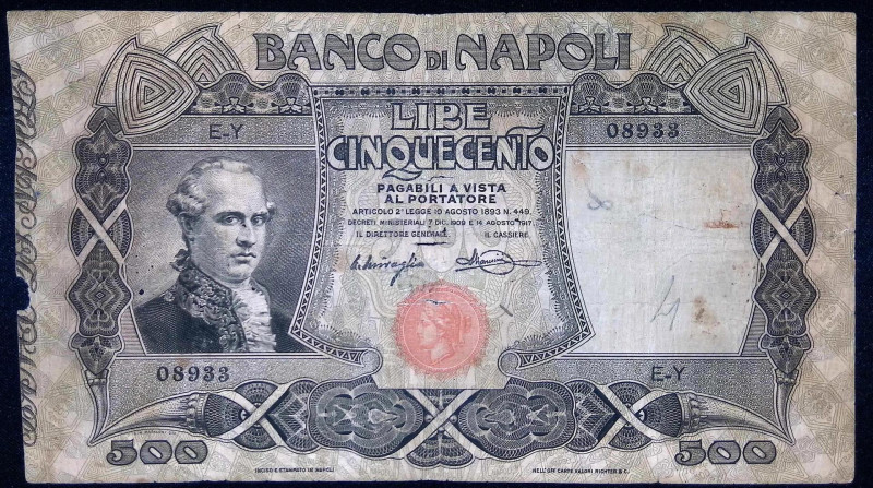 Banco di Napoli - 500 Lire Filangeri - 14/08/1917 - RARA - Gig. (Bugani) BN 14G ...