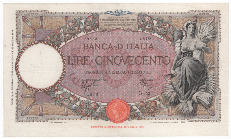 Regno d'Italia - Vittorio Emanuele III (1900-1943) - 500 lire "Mietitrice" - Emi...