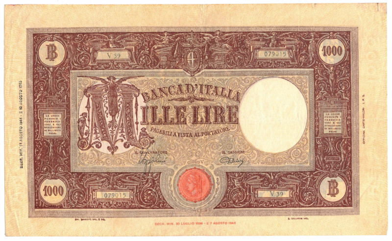 Repubblica Sociale Italiana - 1000 Lire Grande M (B.I.) - 01/08/1944 - Firme: Az...