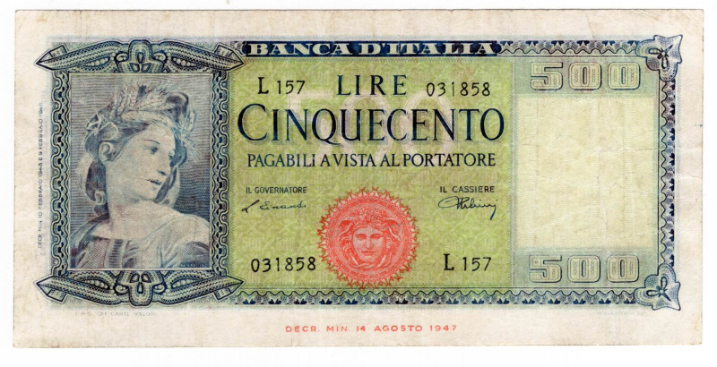 Repubblica Italiana - 500 Lire Italia - 10/02/1948 - RARA - Gig. (Bugani) BI 39B...