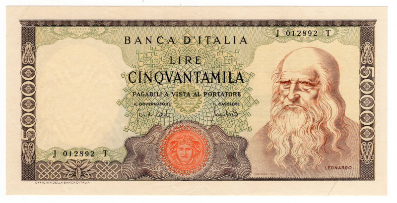 Repubblica Italiana - 50.000 Lire Leonardo - 19/07/1970 - con fibrille - RARA - ...