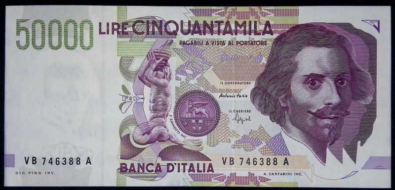 Repubblica Italiana - 50.000 Lire Bernini II° Tipo - 1992 - Gig. (Bugani) BI 81B...