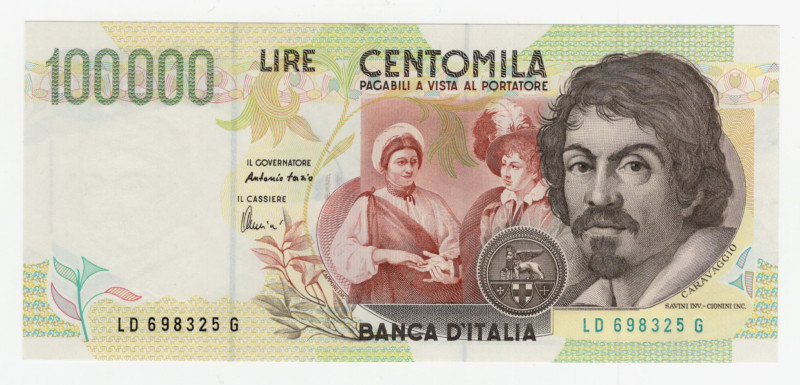 Repubblica Italiana - 100000 Lire "Caravaggio II°Tipo" - Firme: Fazio/Amici - Em...