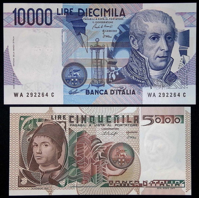 Repubblica Italiana - Lotto di 2 banconote composto da: 5000 Lire Antonello 09/0...