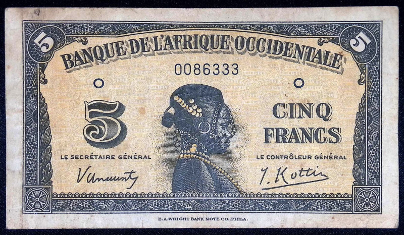 Africa Occidentale Francese - 5 Franchi 1942 - P# 28.a

BB

SPEDIZIONE SOLO ...