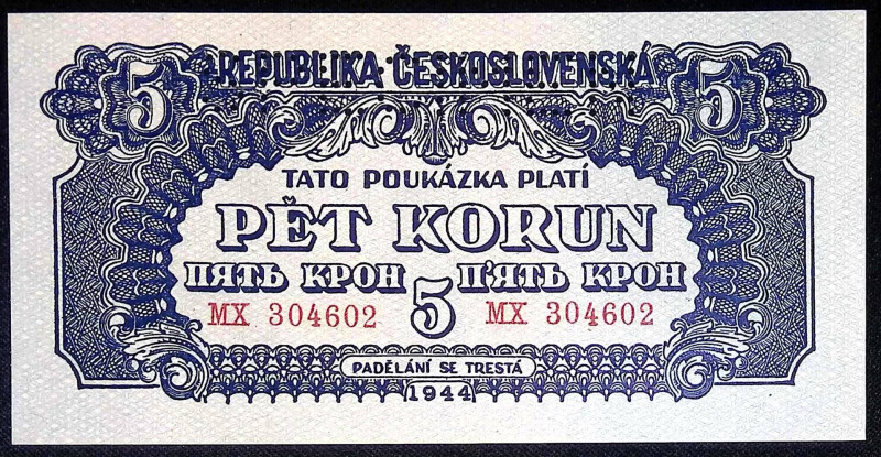 Cecoslovacchia - Terza Repubblica (1945-1948) - 5 Korun 1944 - SPECIMEN - P# 46...