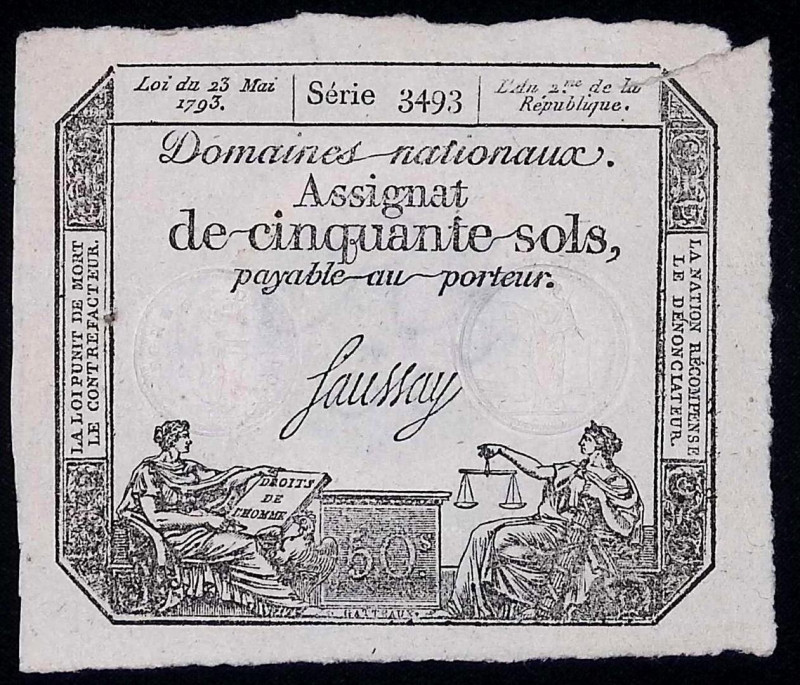 Francia - Prima Repubblica (1792-1804) - Assignat 50 Sols 1793 - Filigrana: RF/5...