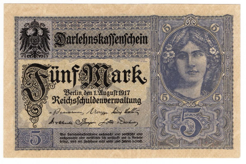 Germania - Wilhelm II (1888-1918) - Darlehnskassenschein - 5 Mark 1917 - P# 56b...