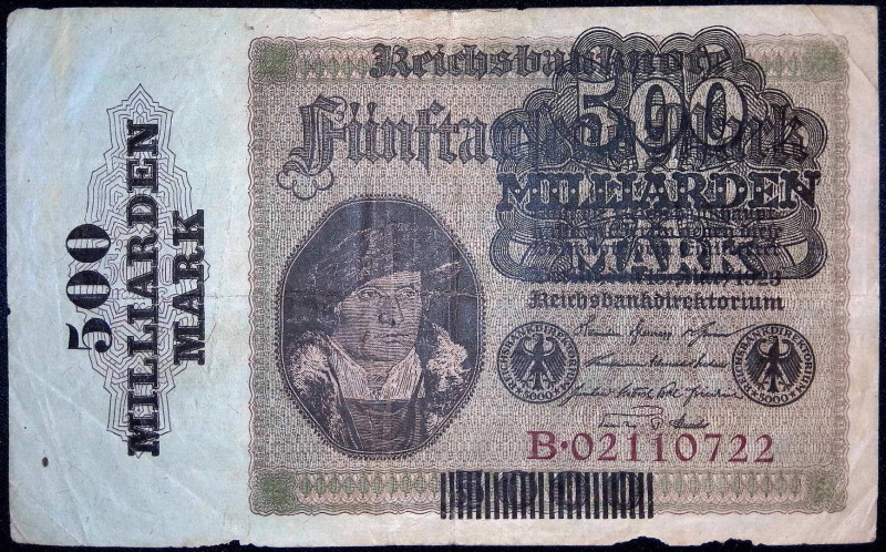 Germania - Repubblica di Weimar - 500 Miliardi Mark 15 Agosto 1923 sovrascritto ...