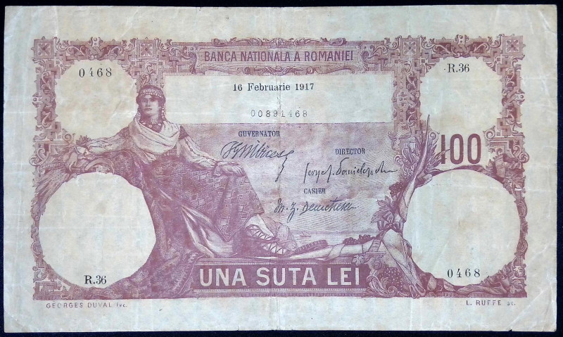 Romania - Banca Nazionale della Romania - 100 Lei 16 febbraio 1917 - P#25 - Pieg...