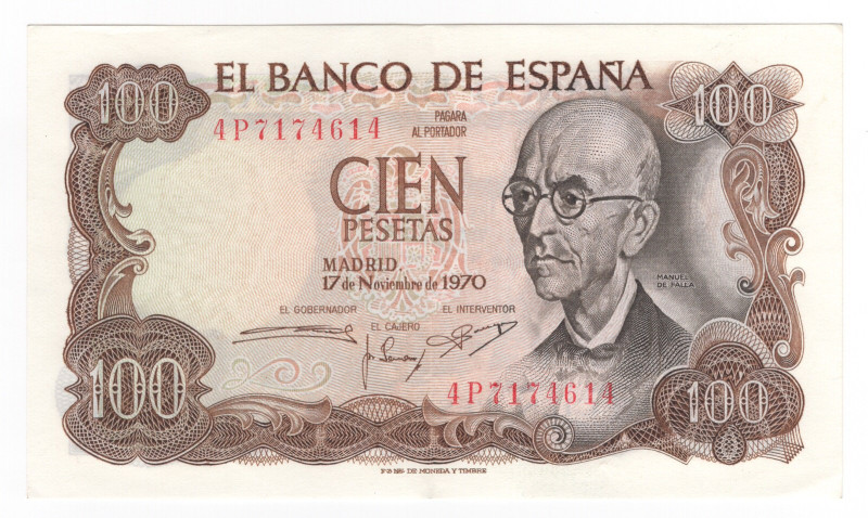 Spagna - Banca della Spagna 100 Pesetas "Manuel de Falla" 17.11.1970 - Serie 4P7...