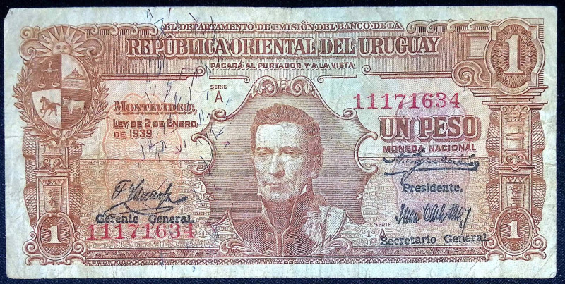 Uruguay - Repubblica (1825-oggi) - 1 Peso 1939 - P# 35a

MB+

SPEDIZIONE SOL...