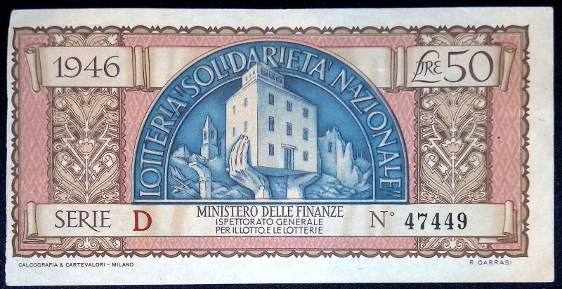 Italia - Biglietto da 50 Lire della Lotteria "Solidarietà Nazionale" 1946

SPE...