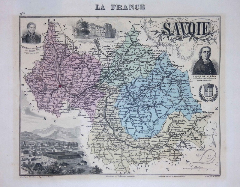 Cartina Geografica d'Epoca del Dipartimento della Savoia, Francia - incisa da Th...