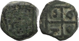 Índia Portuguesa - Portuguese India
D. Pedro Regente (1667-1683)
Meio Bazaruco D-O 1680
AG: 01.02 2.57 g
BC / Fine