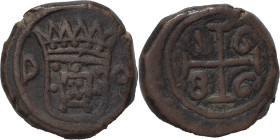 Índia Portuguesa - Portuguese India
D. Pedro II (1683-1706)
2 Bazarucos D-O 1686 Diu
AG: 03.01 8.12 g
MBC / Very Fine
