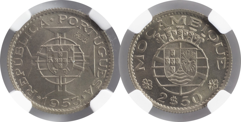 Provas e Ensaios - Provas and Patterns
Moçambique Prova 2.5 escudos 1953
NGC MS ...