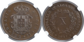 Moedas Certificadas - Certified Coins
Portugal D. Maria II 10 reis 1841 Lisboa
NGC MS 63 BN