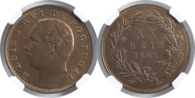Moedas Certificadas - Certified Coins
Portugal D. Luís I 20 reis 1882 Lisboa
NGC MS 63 BN