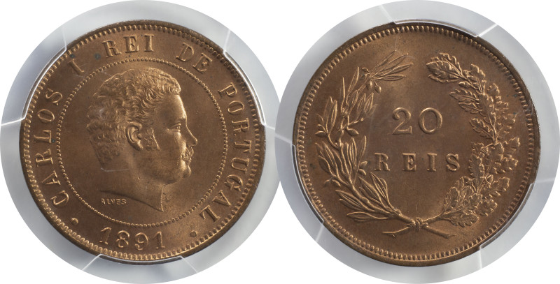 Moedas Certificadas - Certified Coins
Portugal D. Carlos I 20 reis 1891 Lisboa
P...