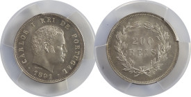 Moedas Certificadas - Certified Coins
Portugal D. Carlos I 200 reis 1891 Lisboa
PCGS MS 65