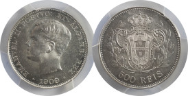 Moedas Certificadas - Certified Coins
Portugal D. Manuel II 500 reis 1909/8 Lisboa
PCGS MS 62