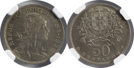 Moedas Certificadas - Certified Coins
Portugal República 50 centavos 1938 Lisboa
NGC MS 63