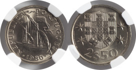 Moedas Certificadas - Certified Coins
Portugal República 2.5 escudos 1980 Lisboa
NGC MS 66