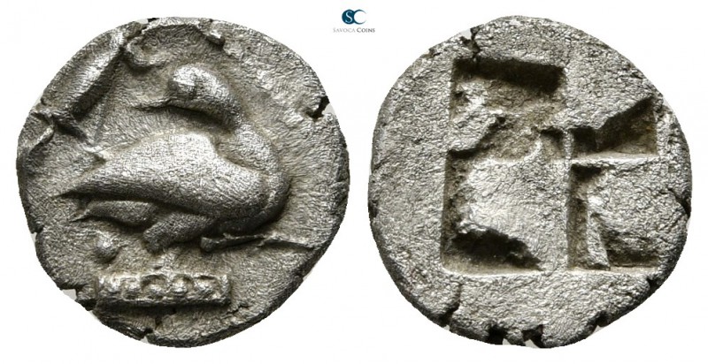 Macedon. Eion 480-470 BC. 
Diobol AR

11mm., 0,98g.

Goose stepping right, ...