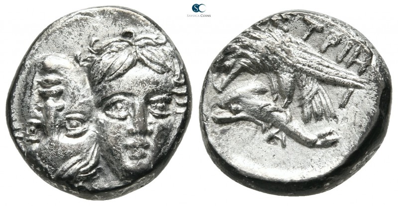 Moesia Inferior. Istros 400-300 BC. 
Drachm AR

18mm., 4,34g.

Facing male ...
