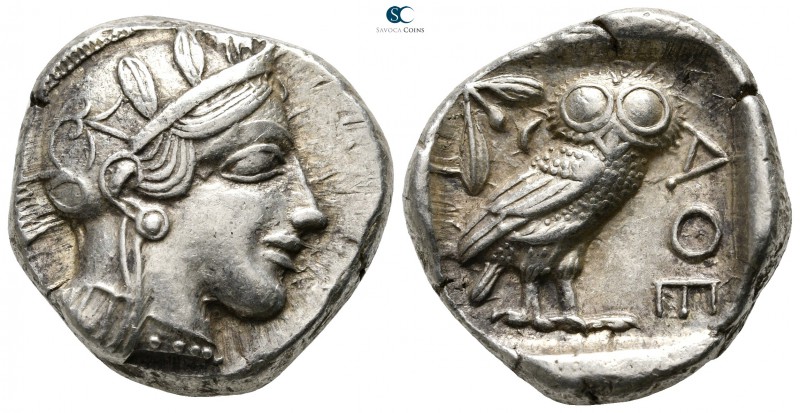 Attica. Athens 454-404 BC. 
Tetradrachm AR

24mm., 17,21g.

Head of Athena ...