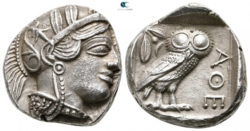 Attica. Athens 454-404 BC. 
Tetradrachm AR

24mm., 17,12g.

Head of Athena ...