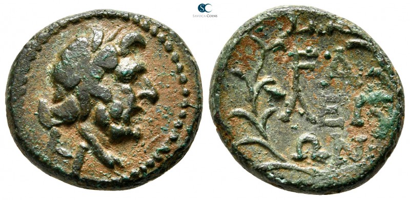 Elis. Olympia circa 150 BC. 
Bronze Æ

20mm., 6,09g.

Laureate head of Zeus...