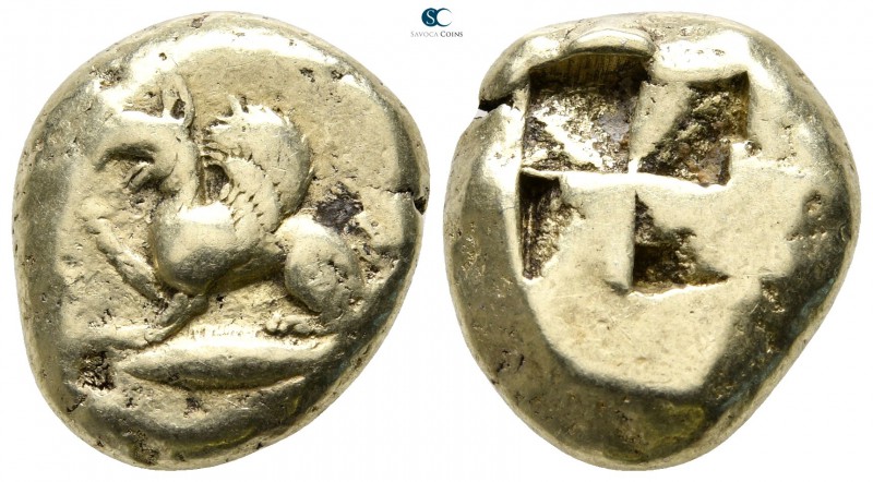 Mysia. Kyzikos 550-450 BC. 
Stater EL

20mm., 16,11g.

Griffin seated left,...