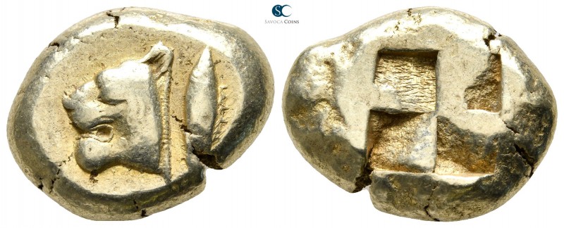 Mysia. Kyzikos 550-500 BC. 
Stater EL

21mm., 16,23g.

Head of lioness left...