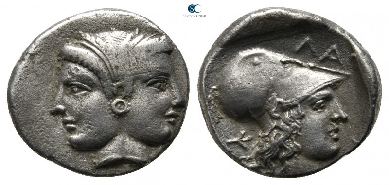 Mysia. Lampsakos 390-330 BC. 
Diobol AR

13mm., 1,27g.

Janiform female hea...